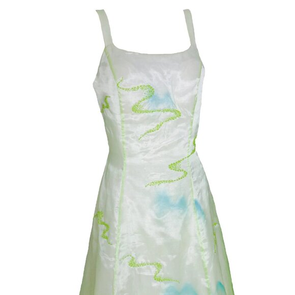 Vtg Dreamy Airbrush Landscape Print Gradient Mesh Overlay Ball Gown Prom Dress - Picture 2 of 9